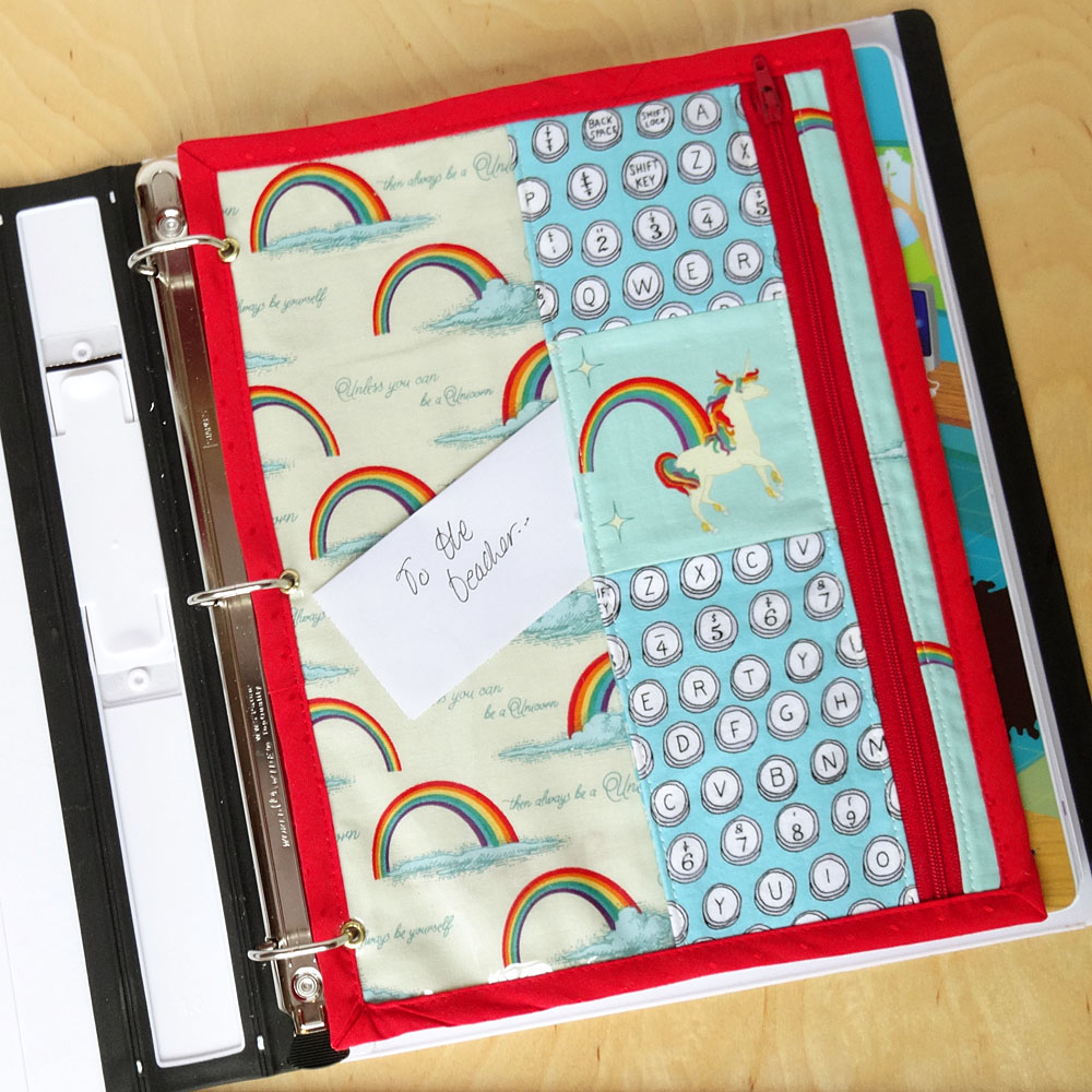 Unicorn Fabric Binder Pocket Top View