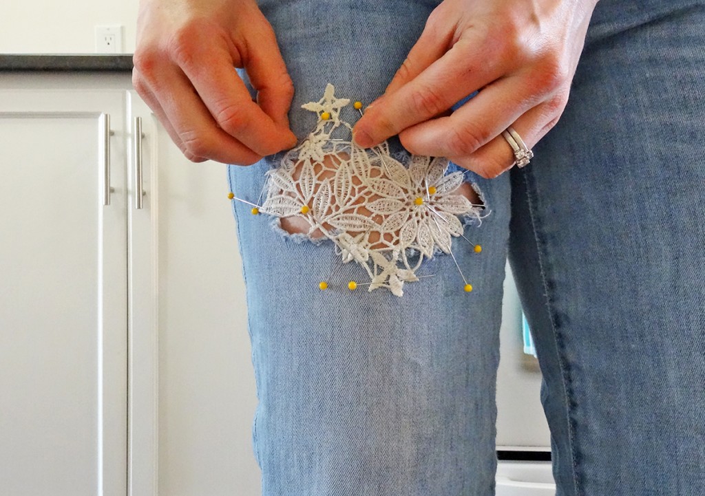 Pin Embroidered Lace to your Jeans
