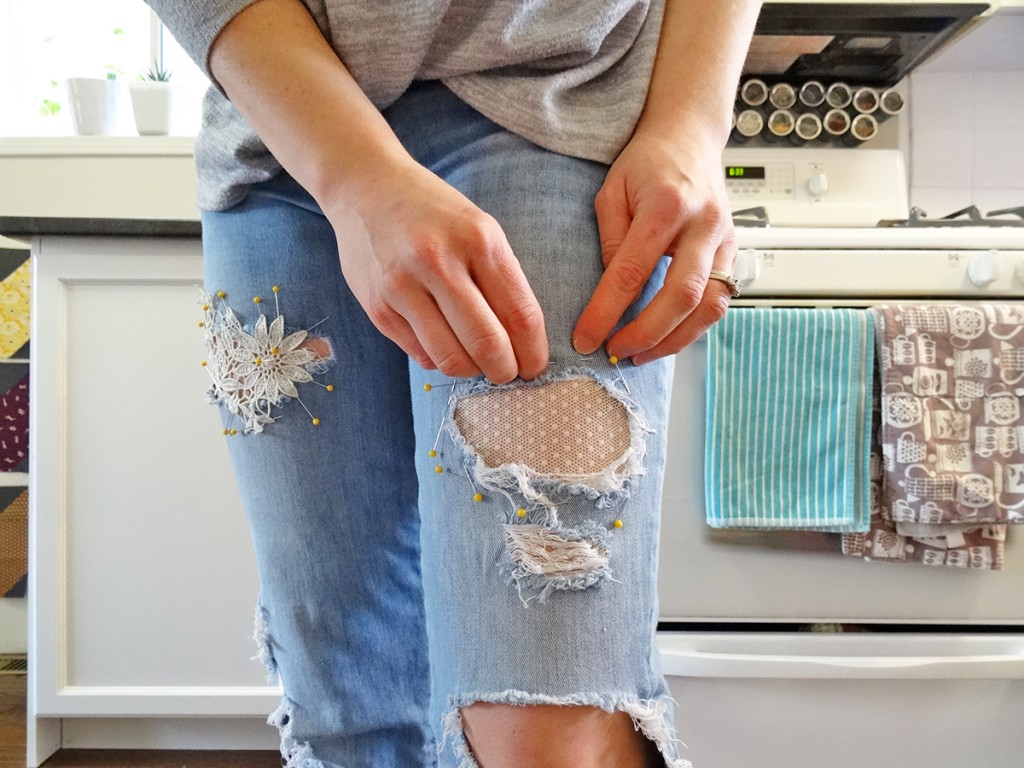 Pin a lace patch to your jeans