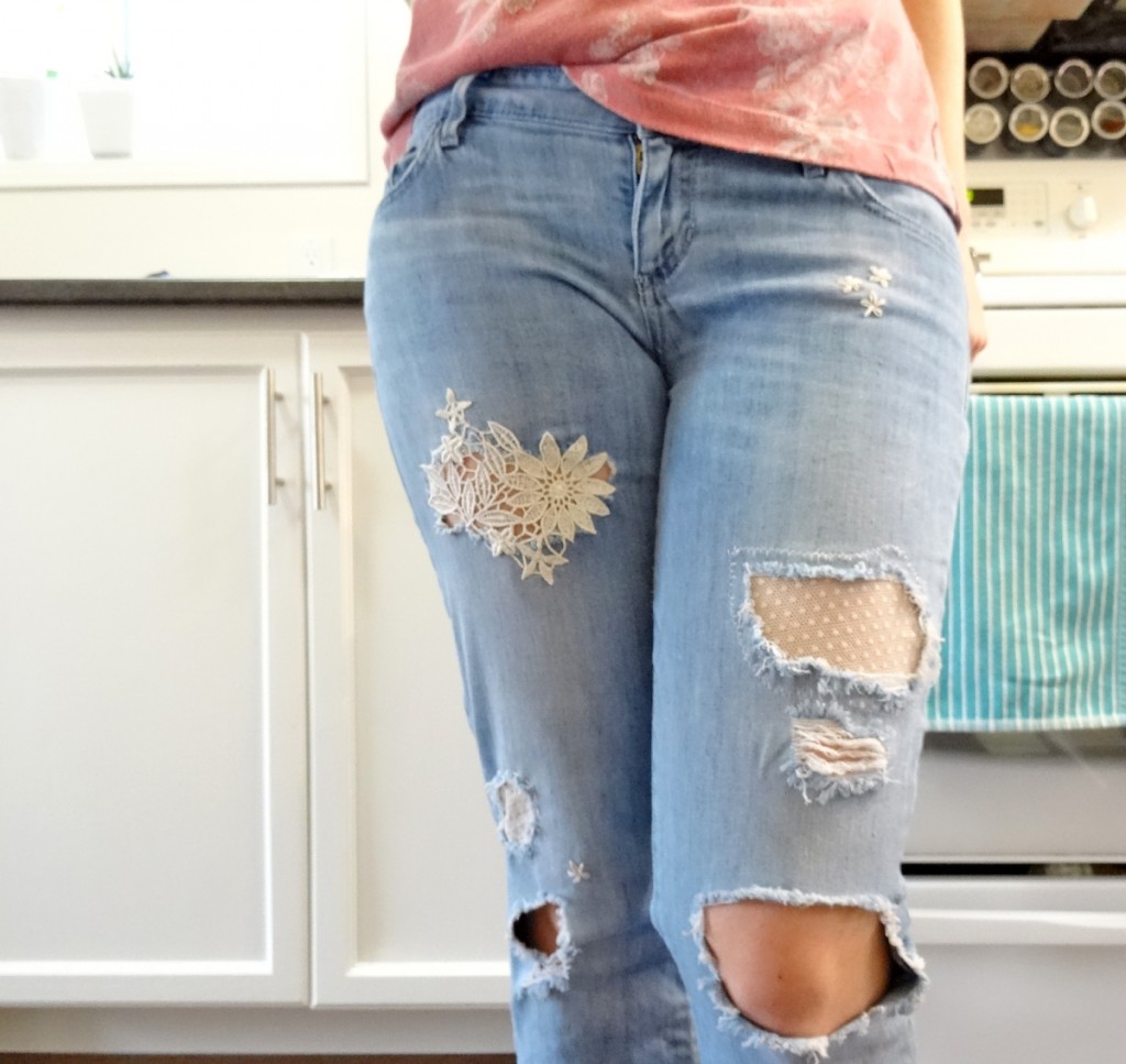 Visibly Mend and Embellish your Ripped Jeans|Thread Riding Hood